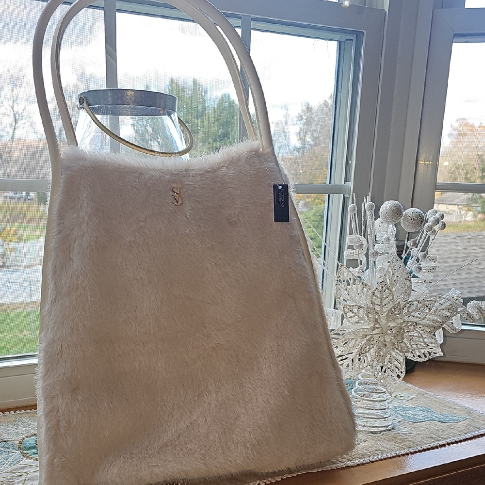 Victoria's Secret Elegant Ivory Faux Fur Tote Bag